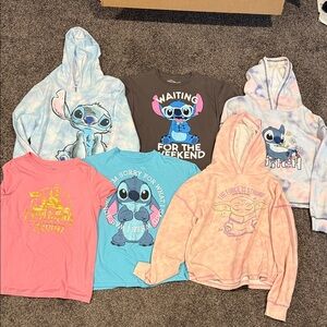 Disney Stitch and Grogu Hoodie and T-Shirt Collection - Blue, Pink, Brown